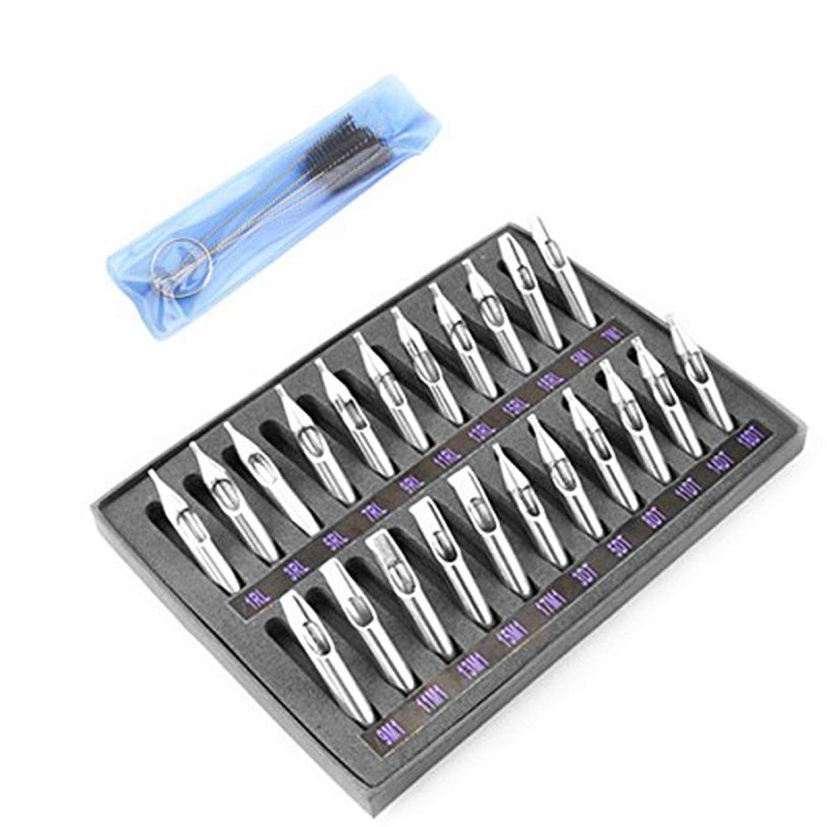 Stainless Steel Tattoo Tip Kit with Cleaning Brush - 22pcs - Tattoo Unleashed