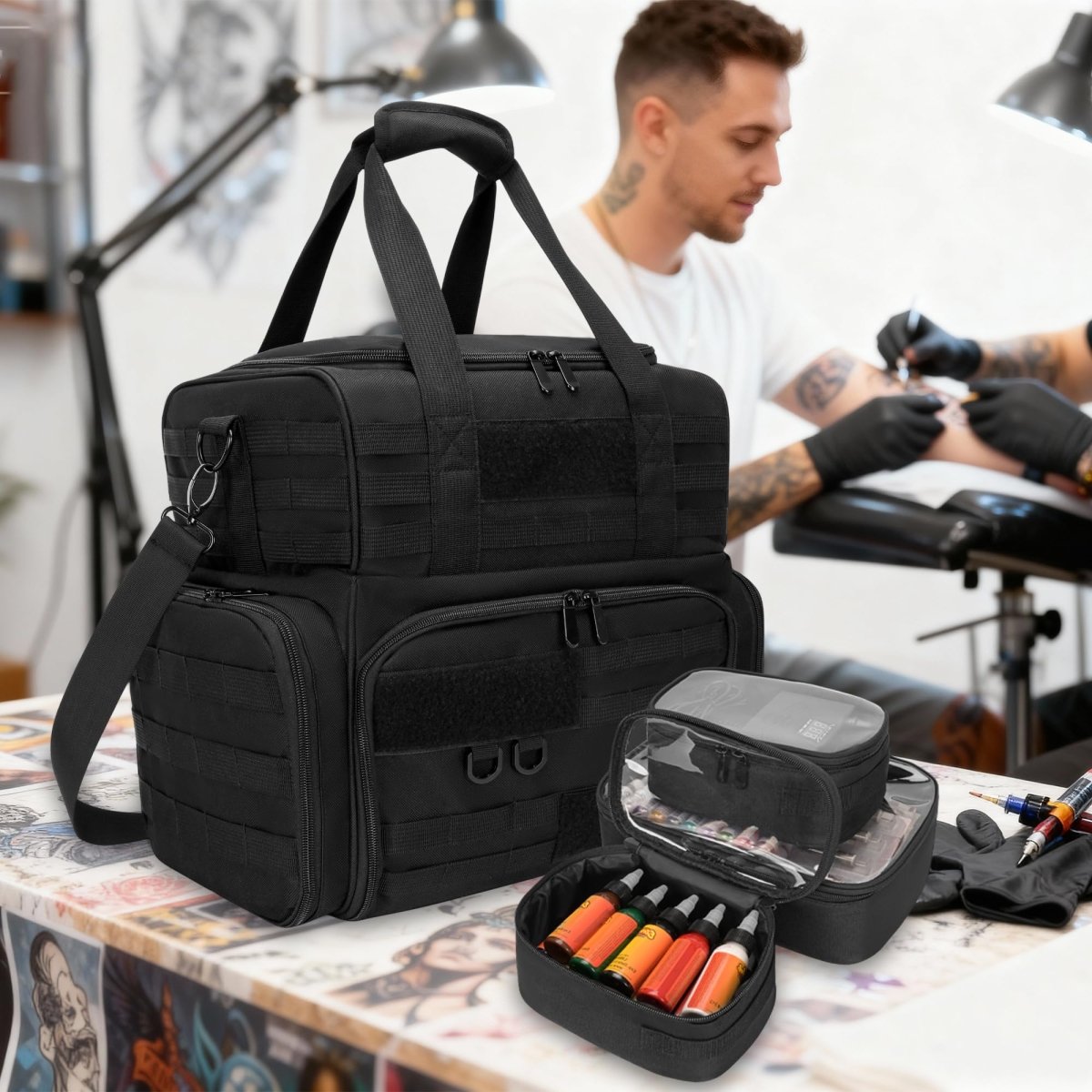 Tactical Tattoo Travel Case with Pouches By Furimety - Tattoo Unleashed