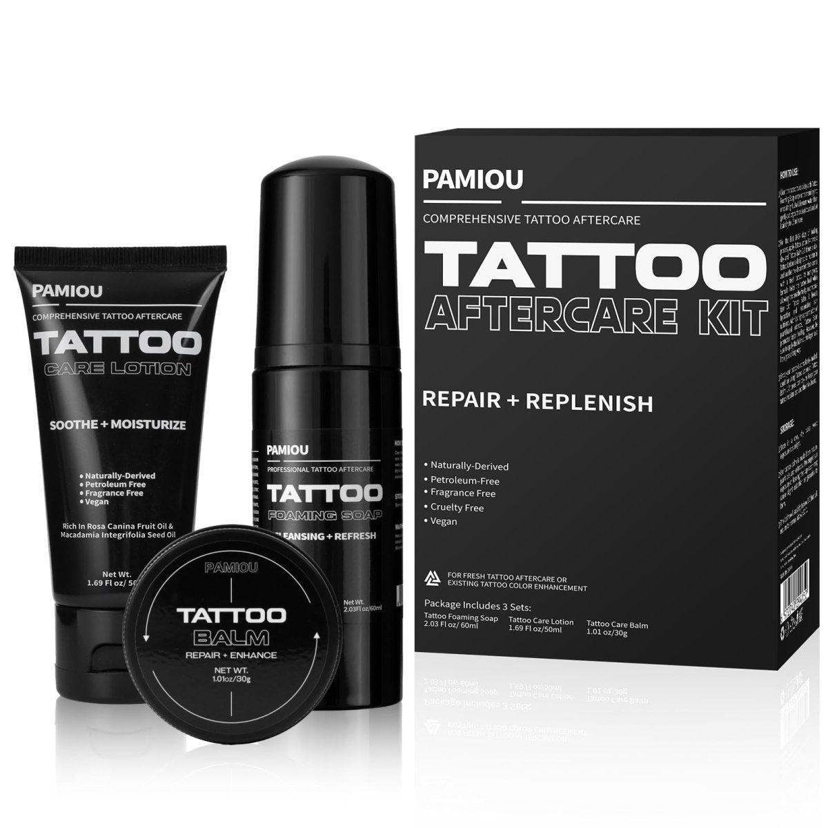 Tattoo Aftercare 3 In 1 Set by Pamiou For New Tattoos - Set of 3 - Tattoo Unleashed