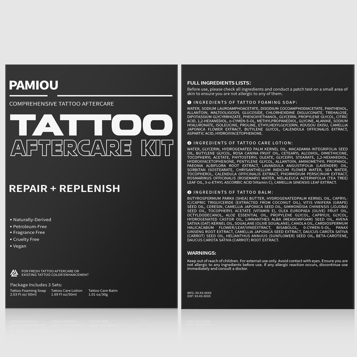Tattoo Aftercare 3 In 1 Set by Pamiou For New Tattoos - Set of 3 - Tattoo Unleashed
