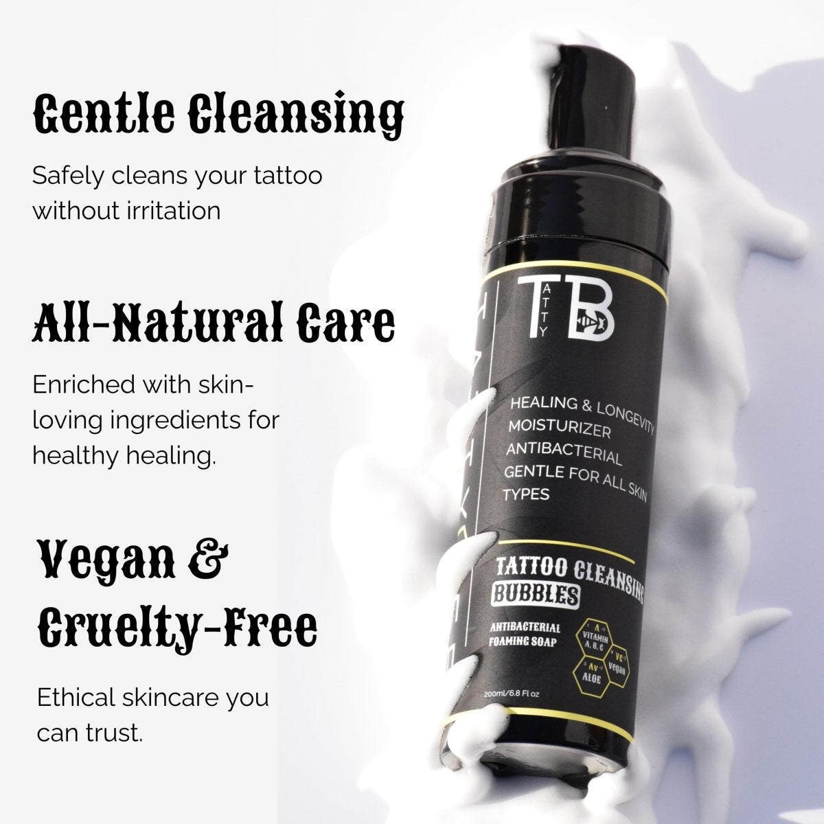 Tattoo Cleansing Foam by TATTYBEE – 6.8 oz - Tattoo Unleashed