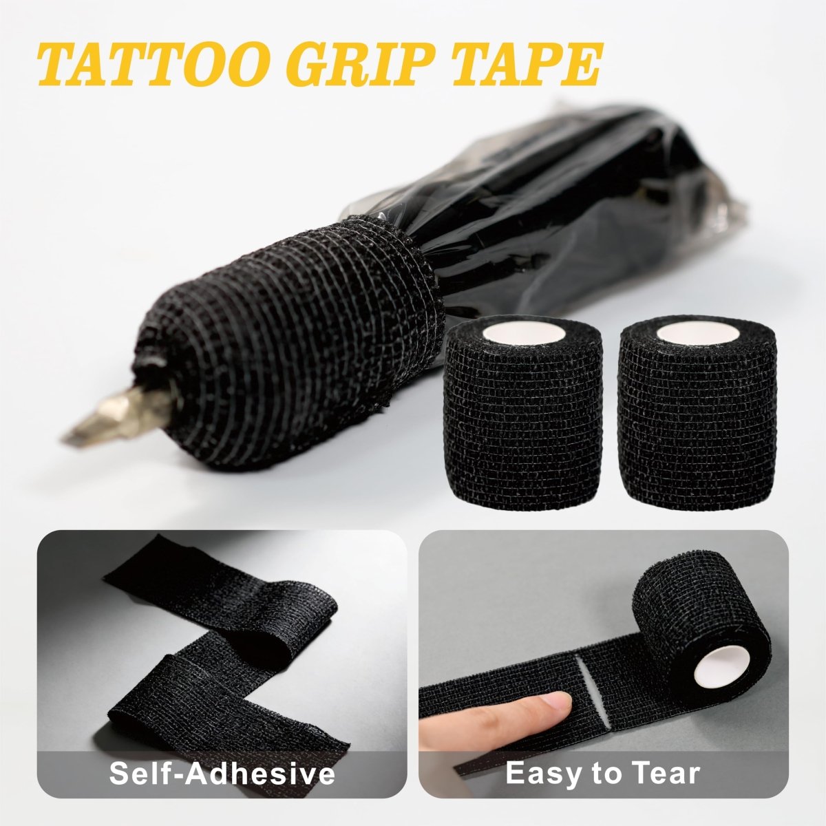 Tattoo Pen Covers with 6 Rolls Grip Tape Set - Waterproof Machine Wrap Sleeves - Large (200pcs) - Tattoo Unleashed