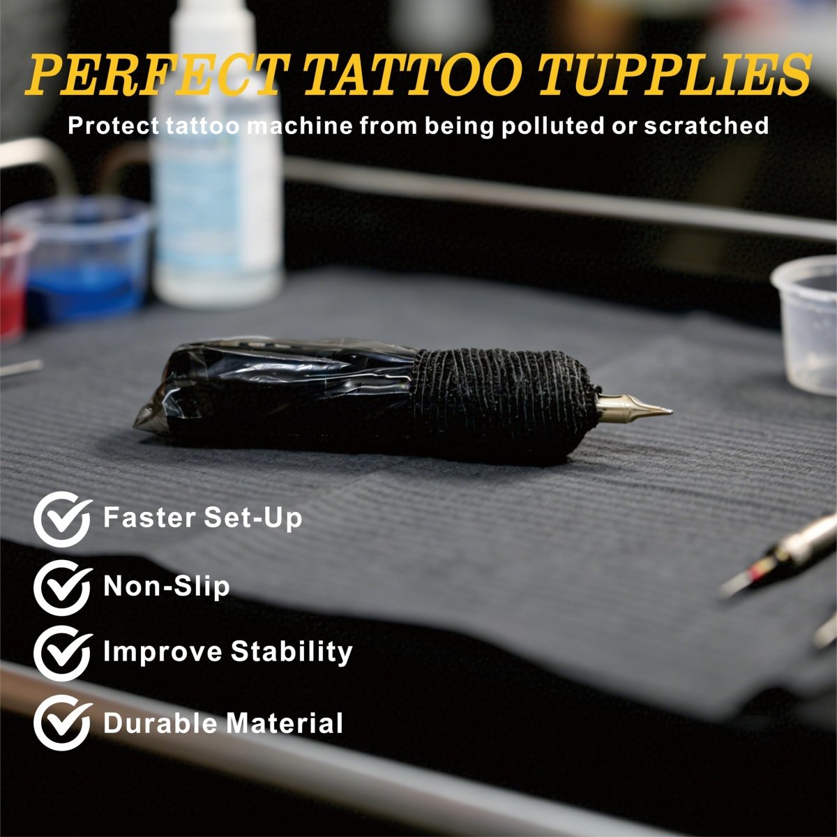 Tattoo Pen Covers with 6 Rolls Grip Tape Set - Waterproof Machine Wrap Sleeves - Large (200pcs) - Tattoo Unleashed