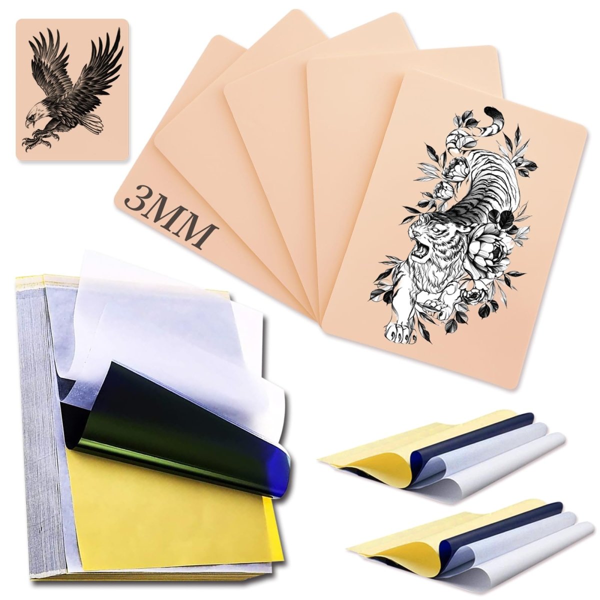 Tattoo Practice Skin with Transfer Paper by Rayyl - 3MM 16pcs - Tattoo Unleashed