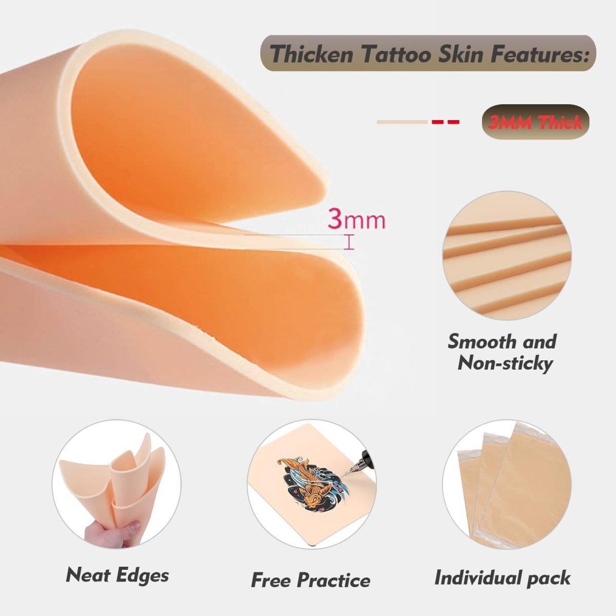 Tattoo Practice Skin with Transfer Paper by Rayyl - 3MM 16pcs - Tattoo Unleashed