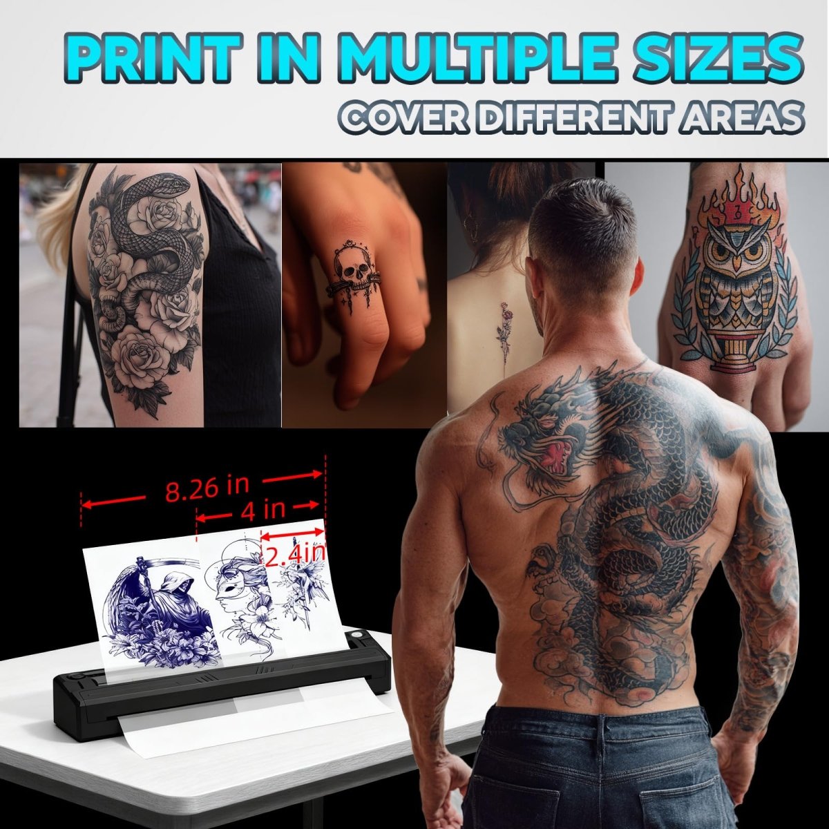Tattoo Stencil Printer by Yirigui - Fits A4 - A8 Width Thermal Paper Includes 10 Transfer Papers - Bright Black - Tattoo Unleashed