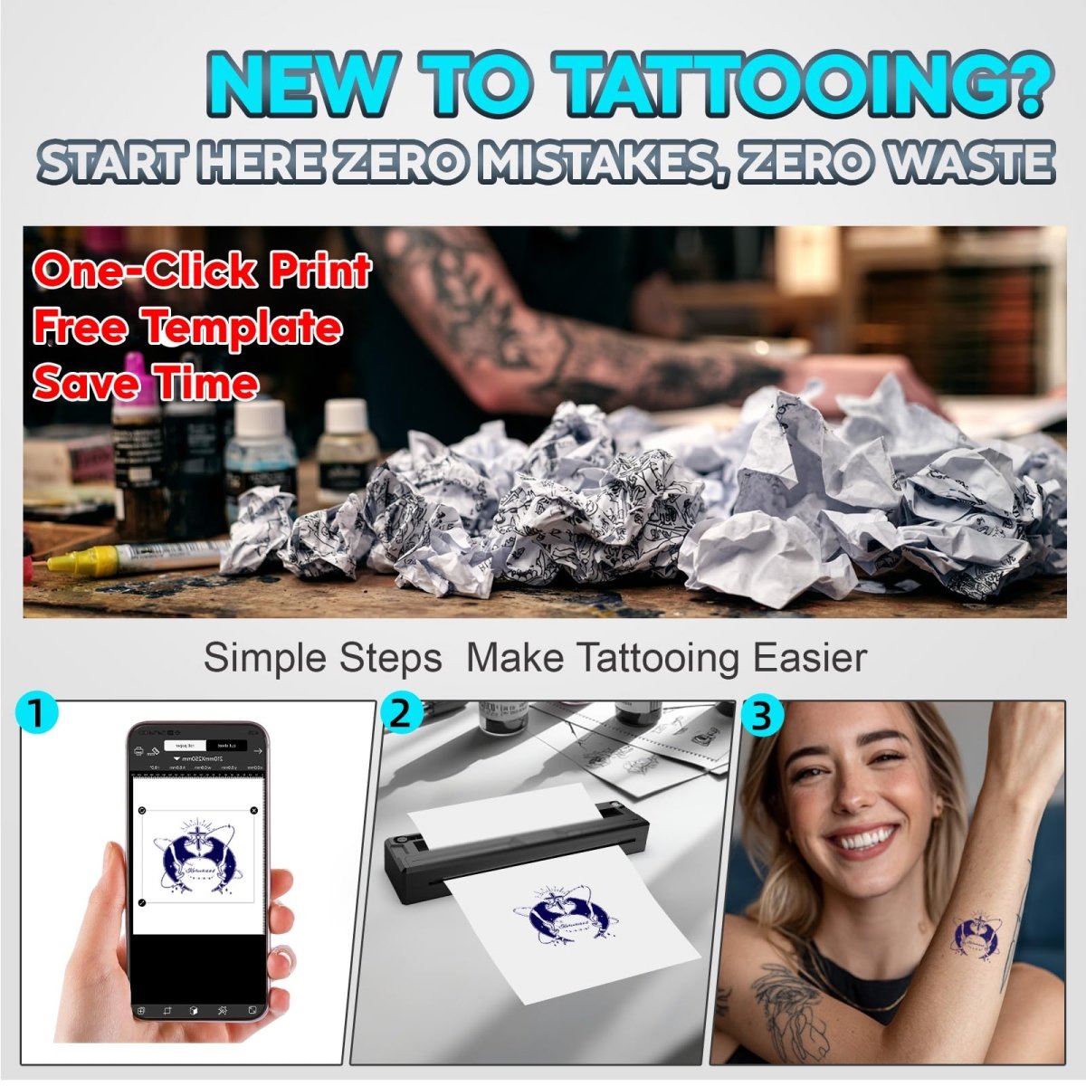 Tattoo Stencil Printer by Yirigui - Fits A4 - A8 Width Thermal Paper Includes 10 Transfer Papers - Bright Black - Tattoo Unleashed