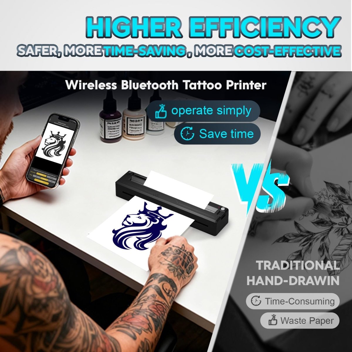 Tattoo Stencil Printer by Yirigui - Fits A4 - A8 Width Thermal Paper Includes 10 Transfer Papers - Bright Black - Tattoo Unleashed