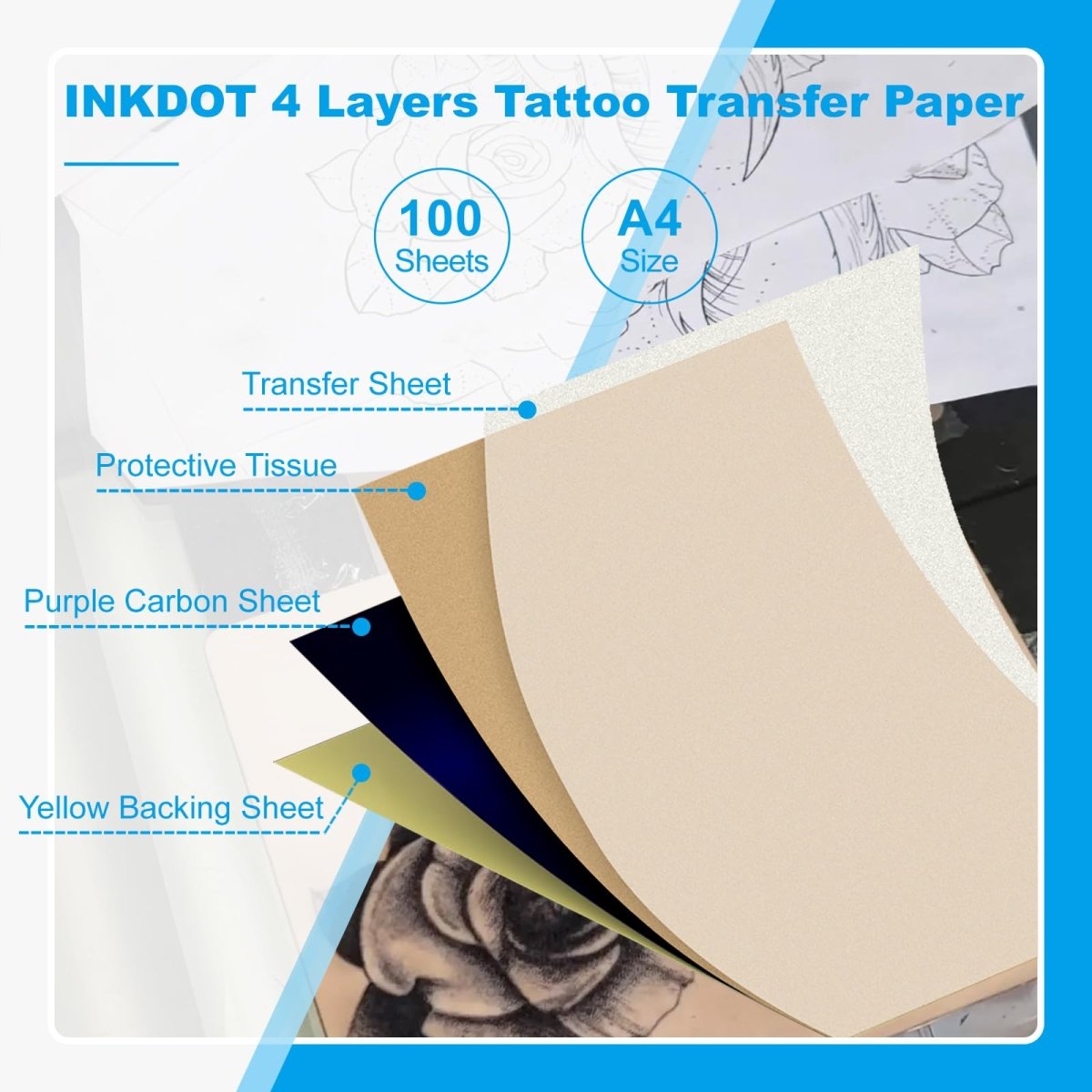 Tattoo Transfer Paper by Emalla Inkdot - 100 Sheets - Tattoo Unleashed