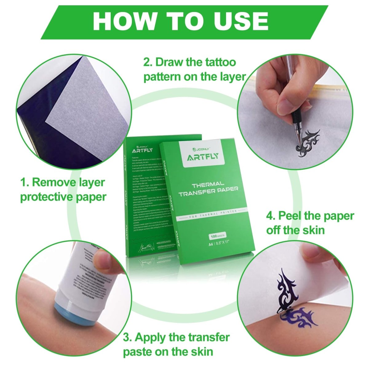 Tattoo Transfer Paper by Jconly Artfly - 100 Sheets - Tattoo Unleashed