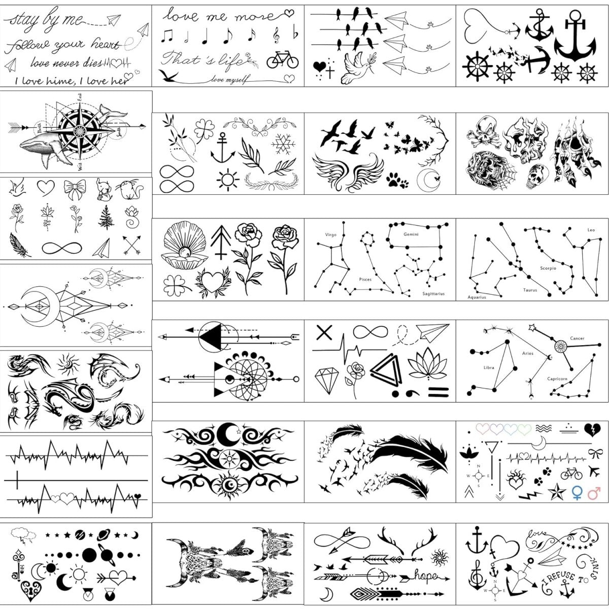 Temporary Tiny Waterproof Tattoos By Yazhiji (60 sheets) - Tattoo Unleashed