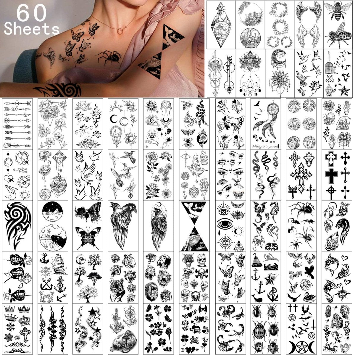 Temporary Tiny Waterproof Tattoos By Yazhiji (60 sheets) - Tattoo Unleashed