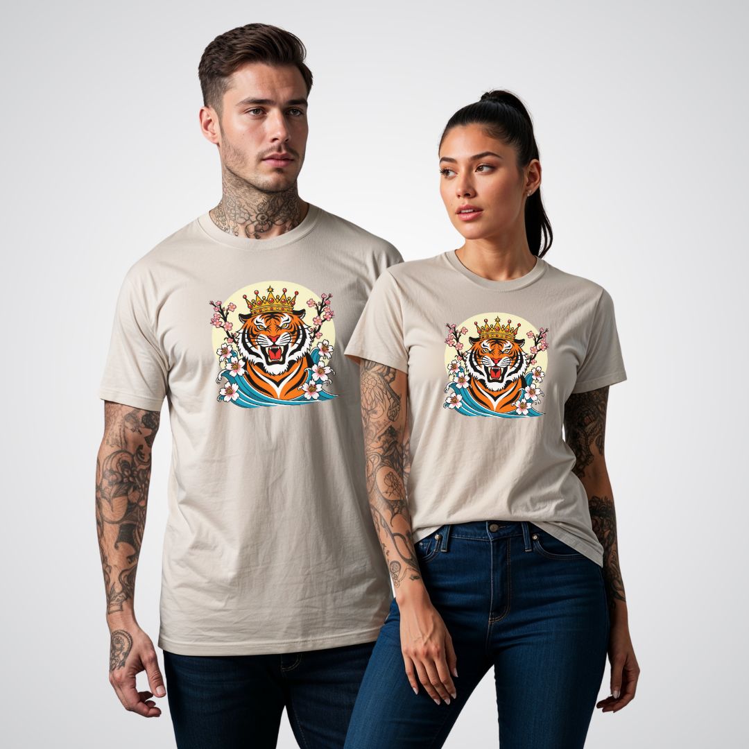 Tiger with Crown Neo - Traditional Tattoo Unisex T-Shirt - Tattoo Unleashed