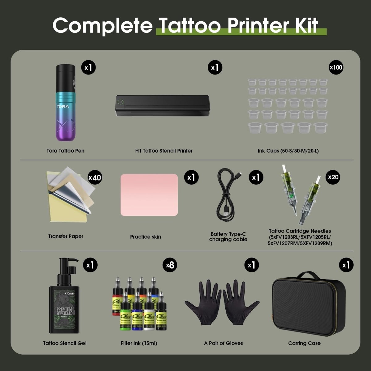 Tora Tattoo Pen Machine Kit with Stencil Printer - Tattoo Unleashed