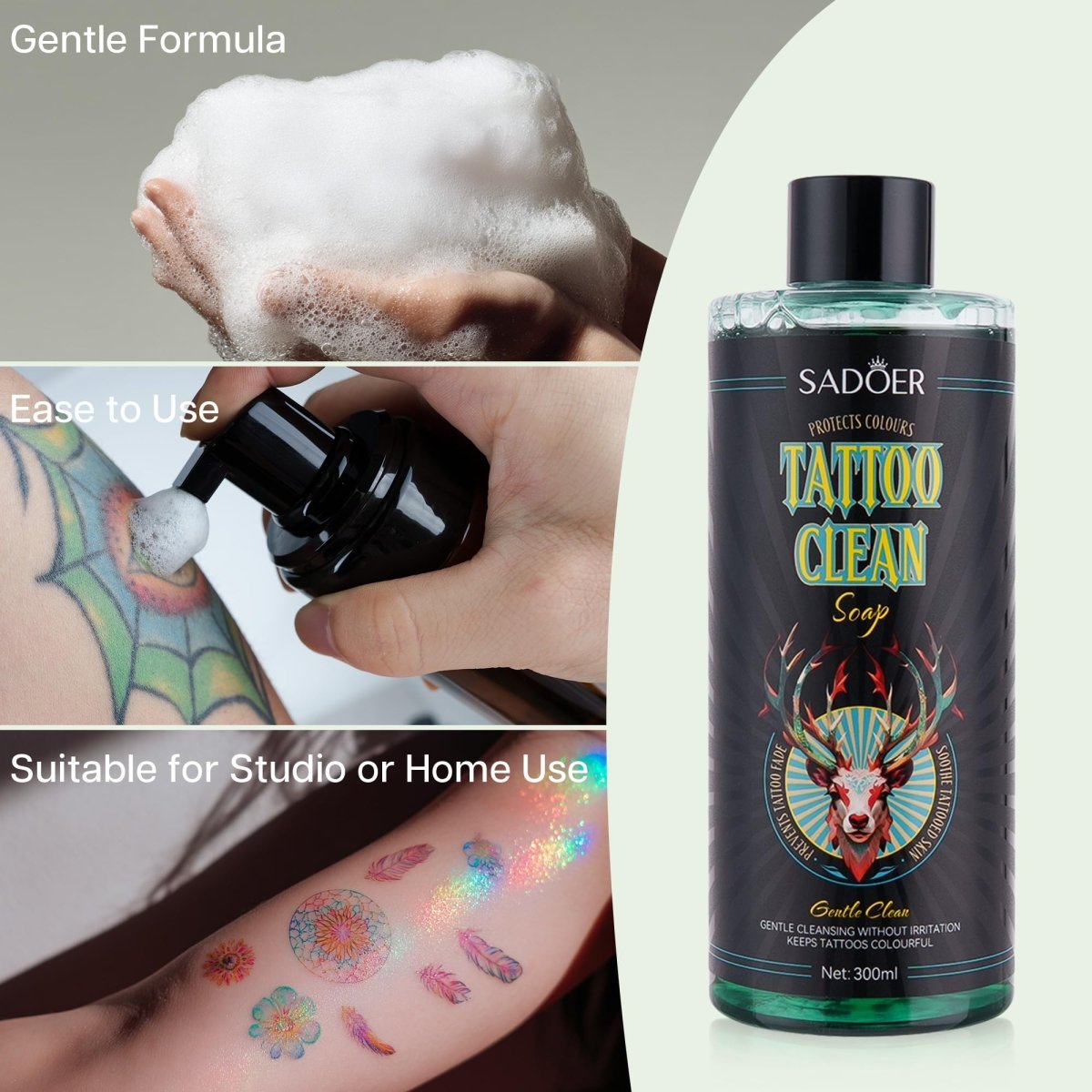 Ultra - Concentrated Tattoo Green Soap by Vraiko - 10oz with Foaming Bottle 120ml - Tattoo Unleashed