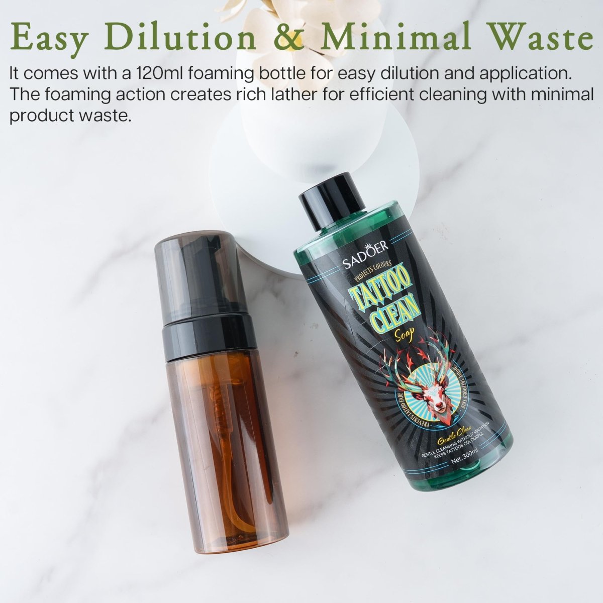 Ultra - Concentrated Tattoo Green Soap by Vraiko - 10oz with Foaming Bottle 120ml - Tattoo Unleashed