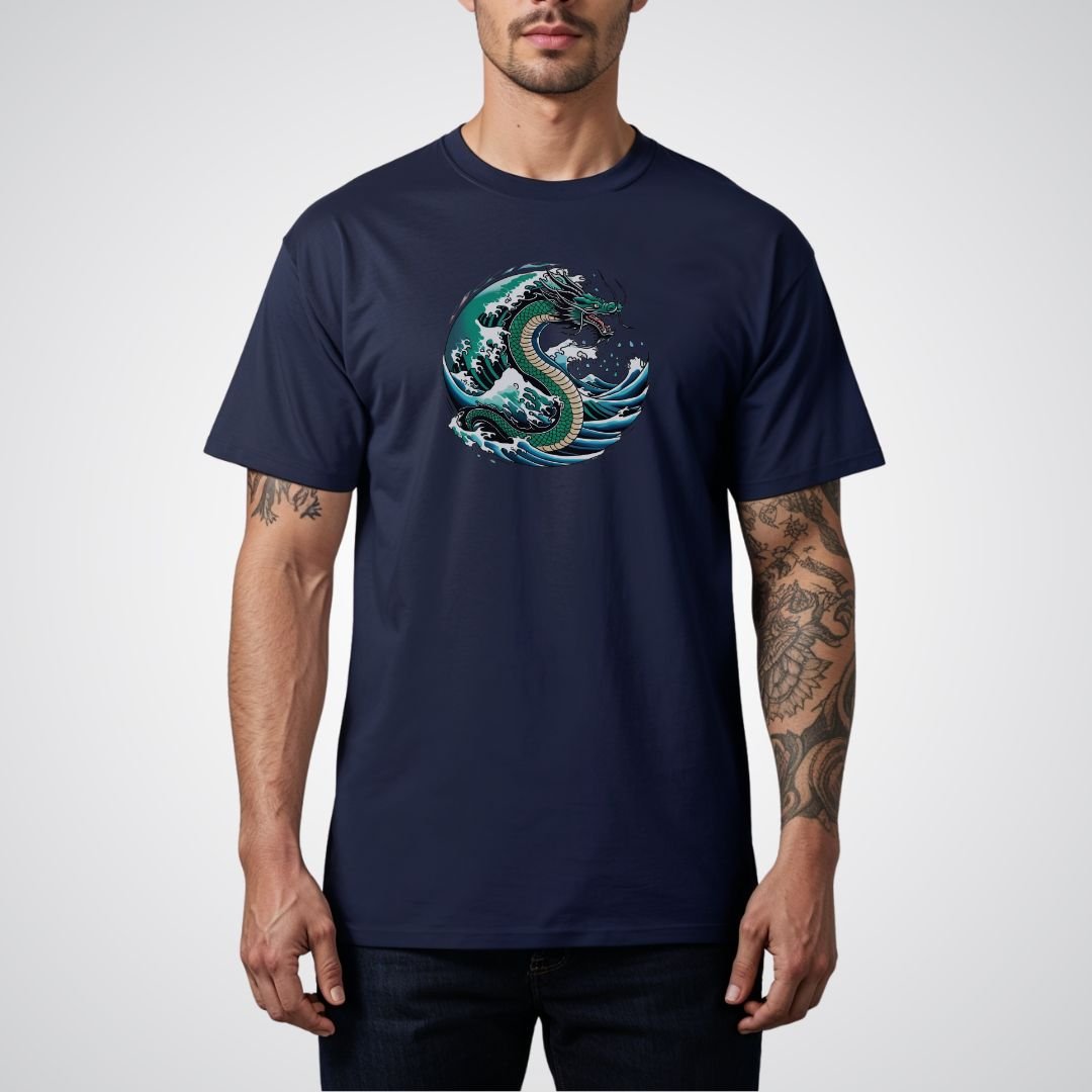 Water Dragon with Waves Japanese Tattoo Unisex T-Shirt - Tattoo Unleashed