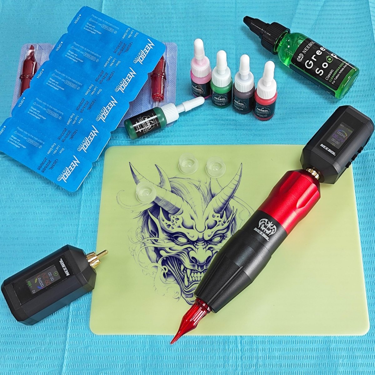 Wireless Rotary Tattoo Pen Kit Dual - Battery By Neebol B13 - Red - Tattoo Unleashed