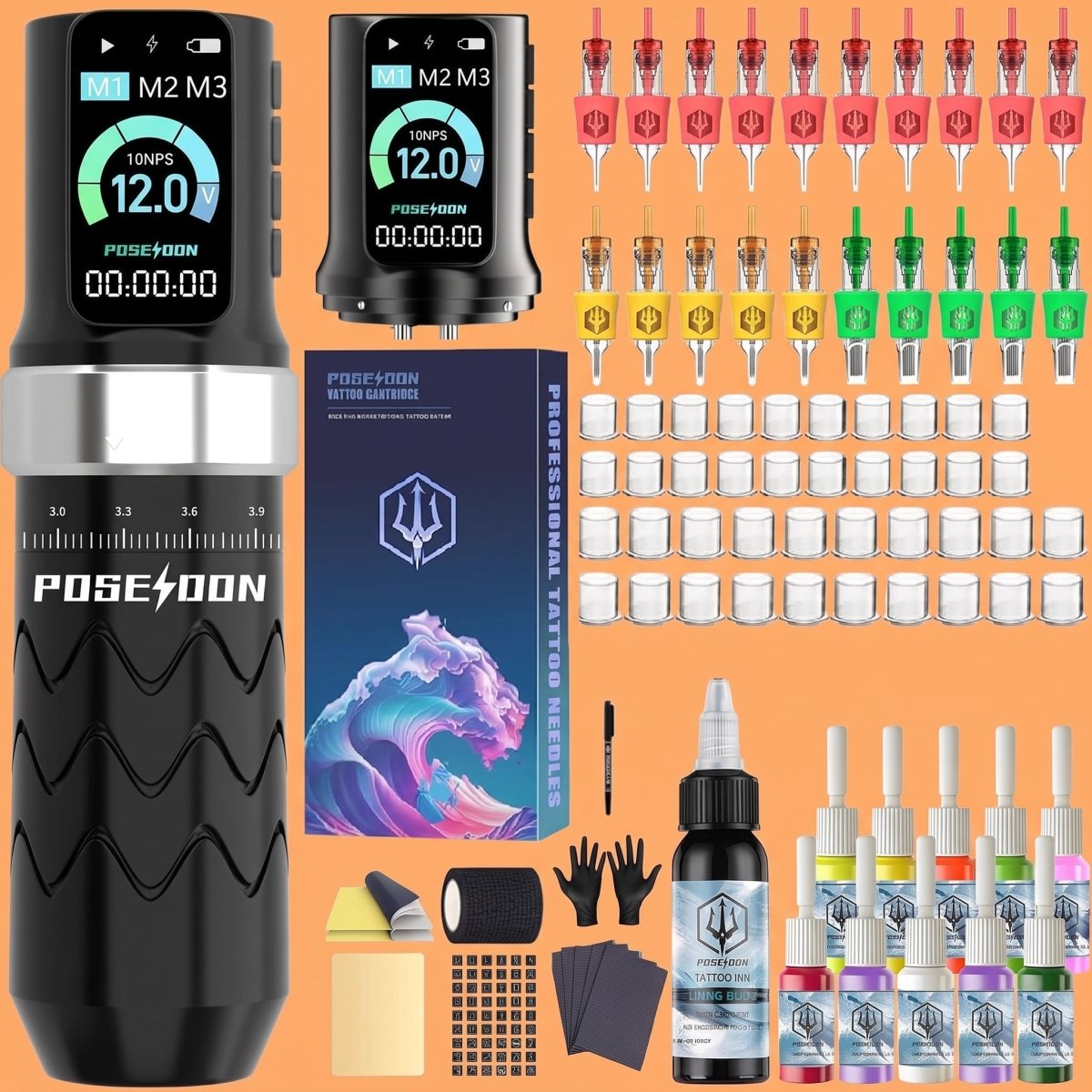 Wireless Tattoo Pen Kit by Poseidon - 2pcs Batteries 7 Strokes PTK206-US - Tattoo Unleashed