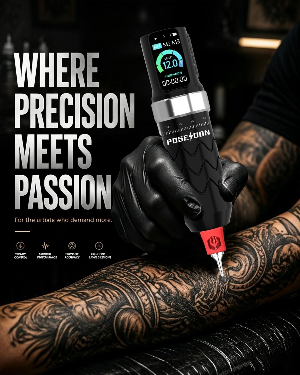 Wireless Tattoo Pen Kit by Poseidon - 2pcs Batteries 7 Strokes PTK206-US - Tattoo Unleashed