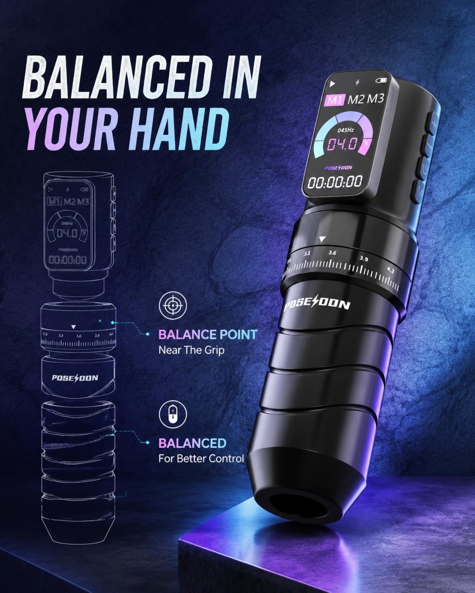 Wireless Tattoo Pen Kit by Poseidon - 2pcs Batteries 7 Strokes TK069 - Tattoo Unleashed