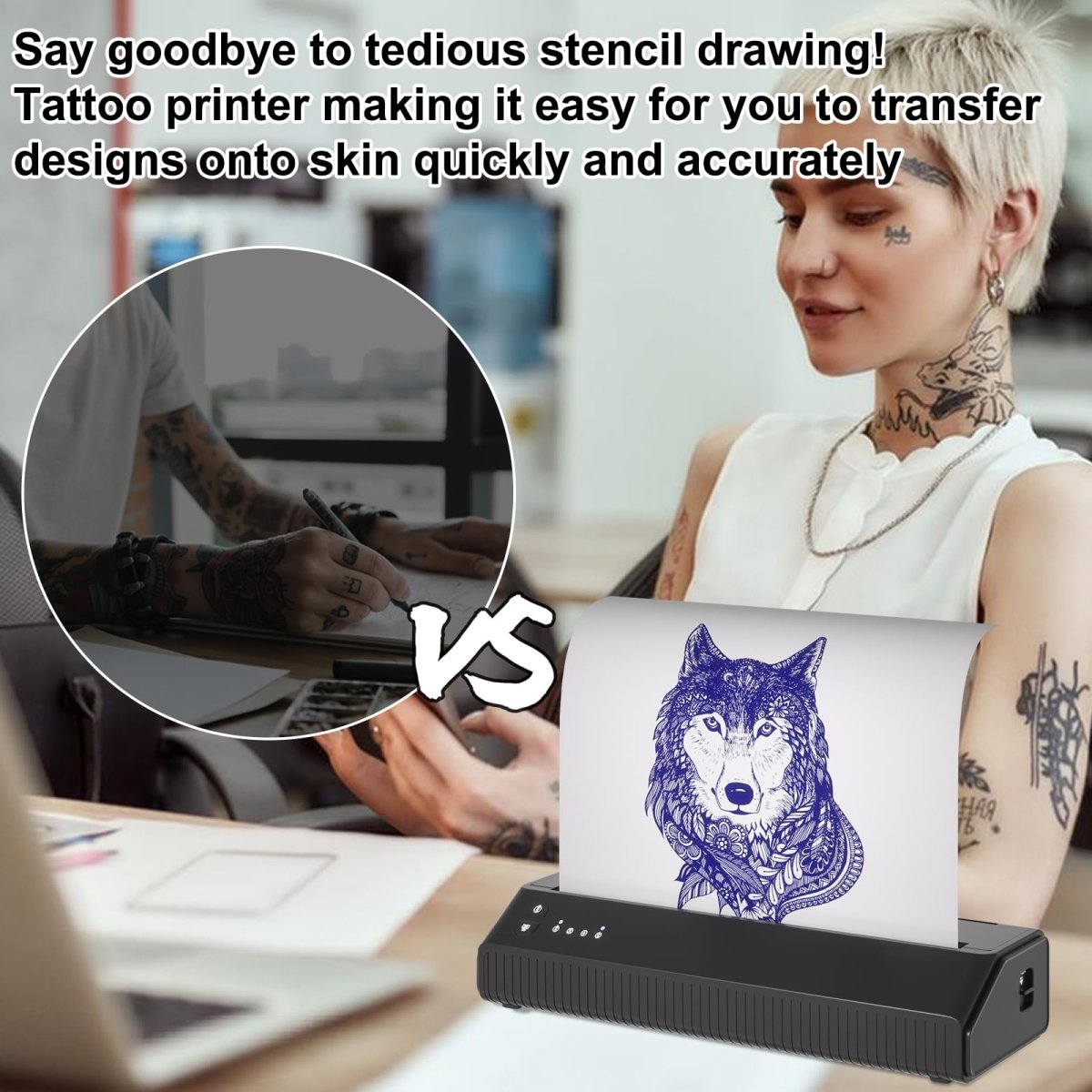 Wireless Tattoo Stencil Printer - Portable Bluetooth Tattoo Machine with 10 Transfer Papers By Mokohoa - Tattoo Unleashed