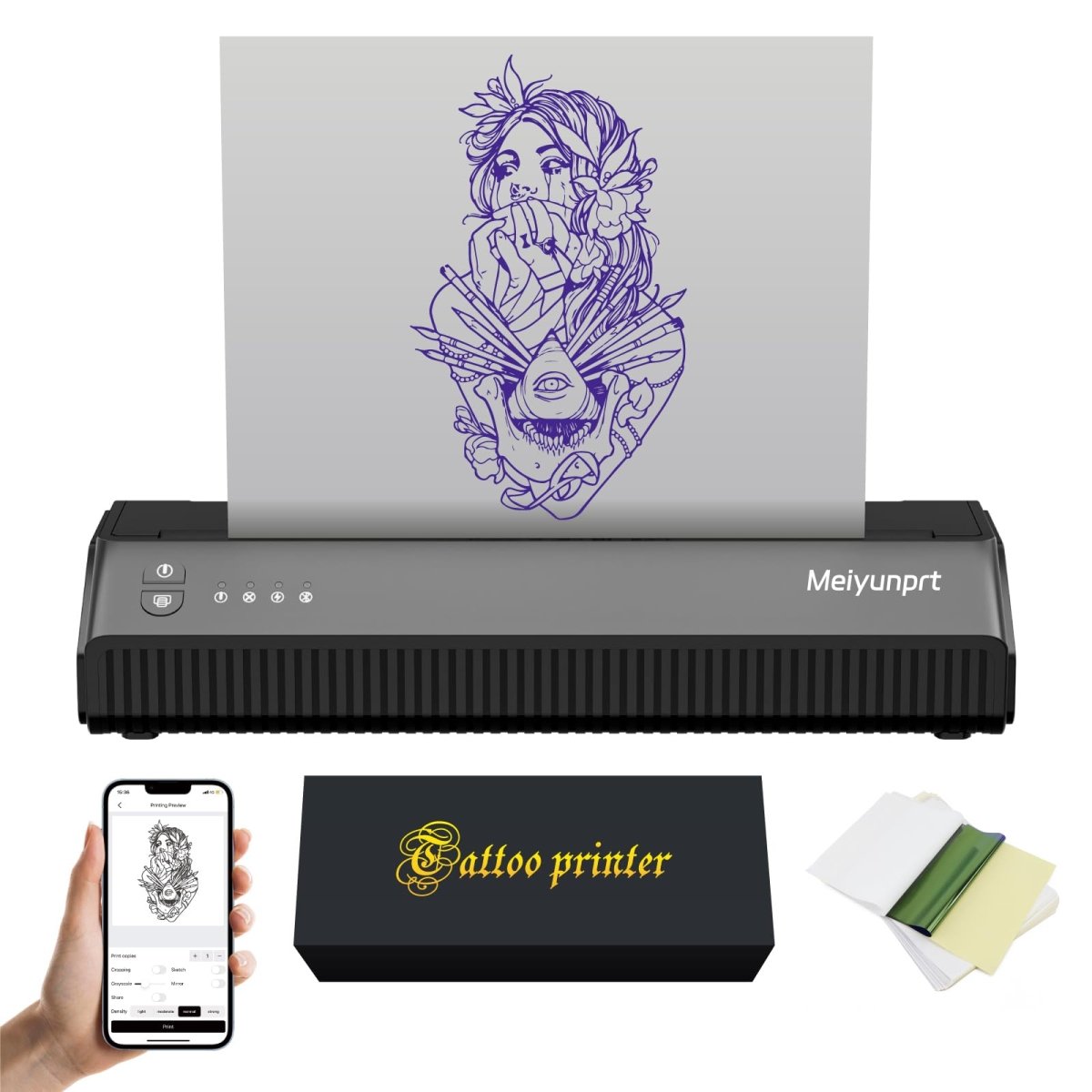 Wireless Tattoo Stencil Printet By Meiyunprt with 10pcs Stencil Paper - Tattoo Unleashed