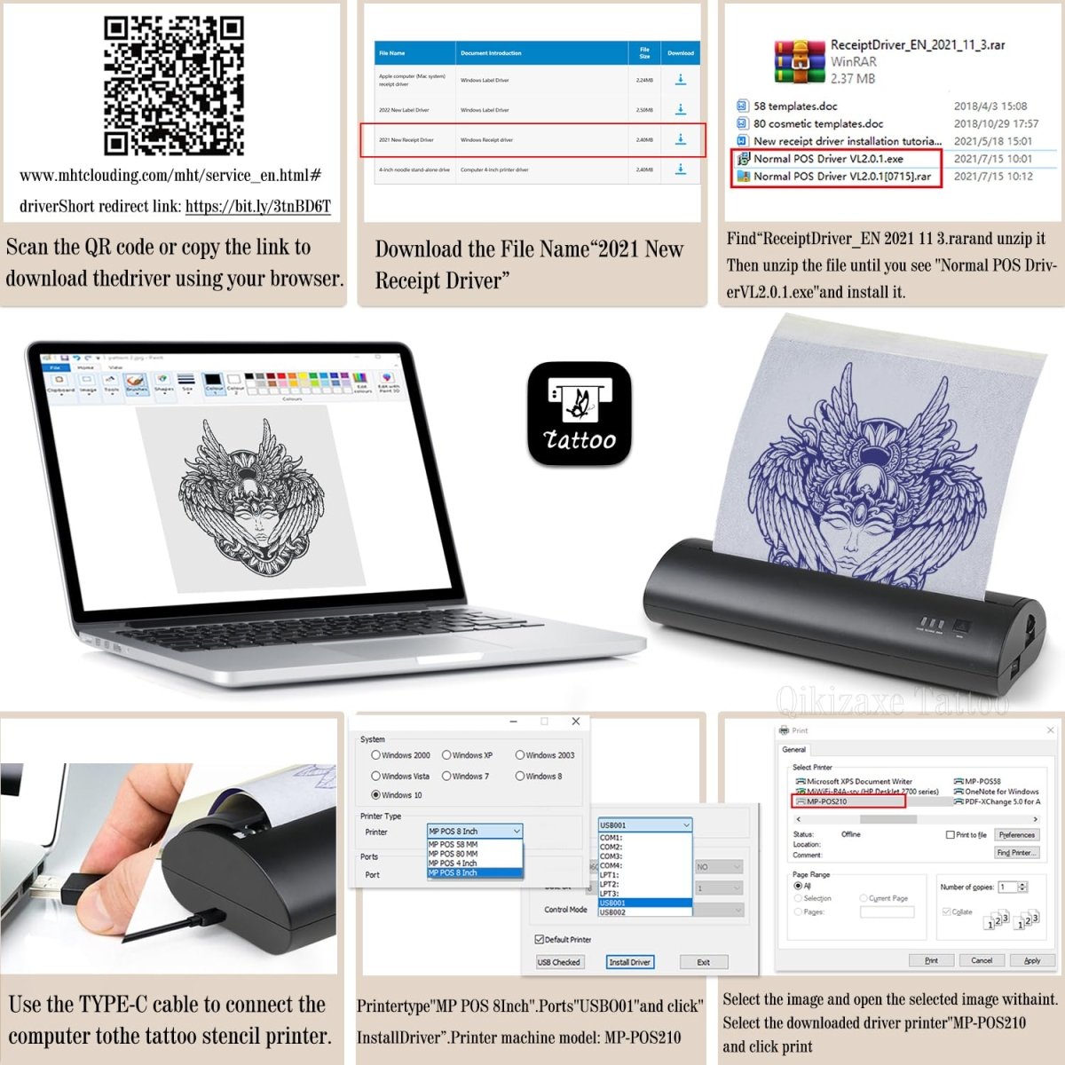 Wireless Tattoo Transfer Printer By QIKIZAXE with 10 Transfer Papers - Tattoo Unleashed