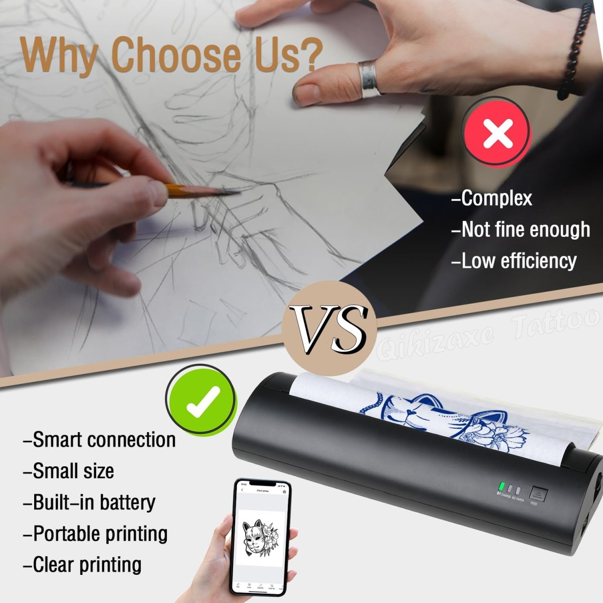 Wireless Tattoo Transfer Printer By QIKIZAXE with 10 Transfer Papers - Tattoo Unleashed