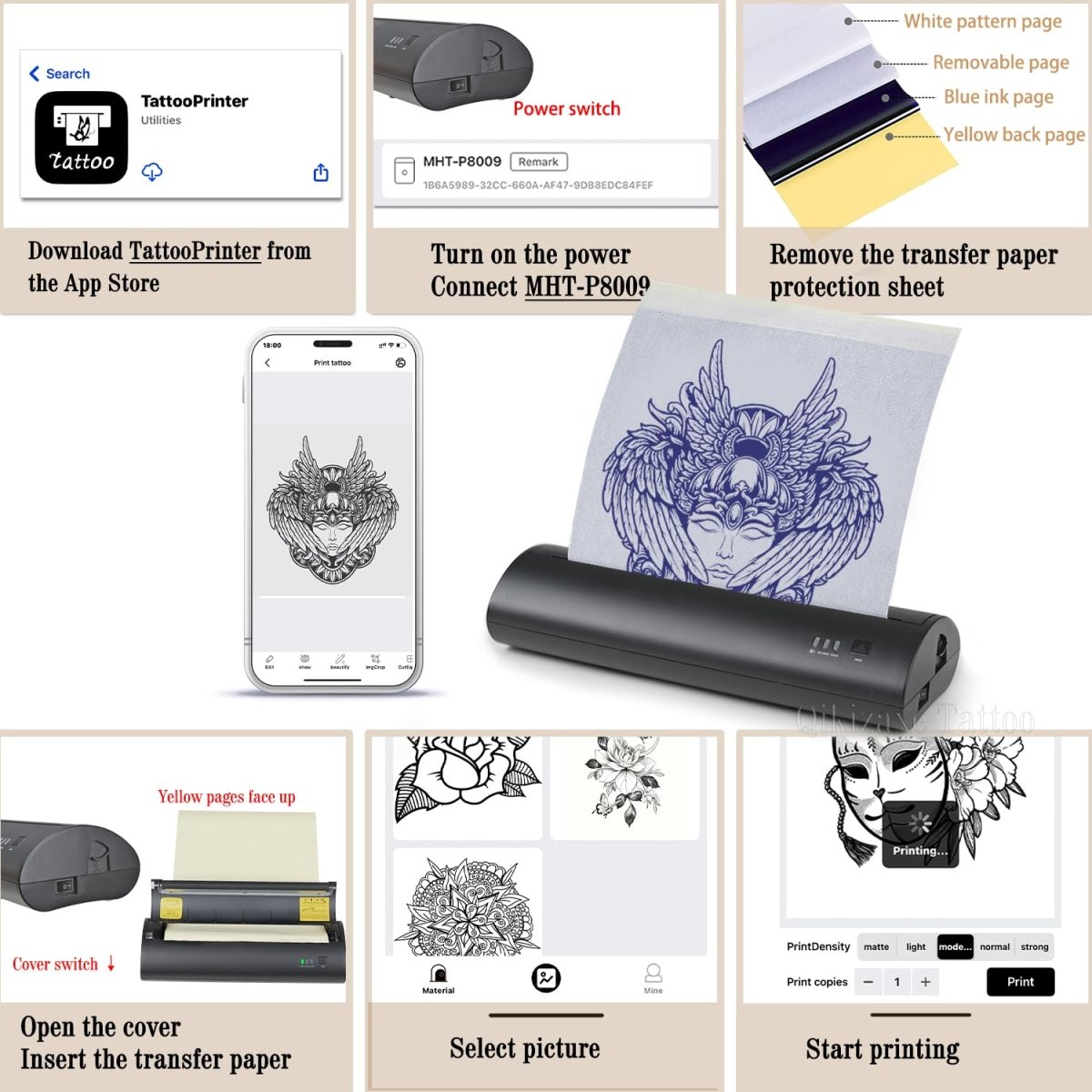 Wireless Tattoo Transfer Printer By QIKIZAXE with 10 Transfer Papers - Tattoo Unleashed