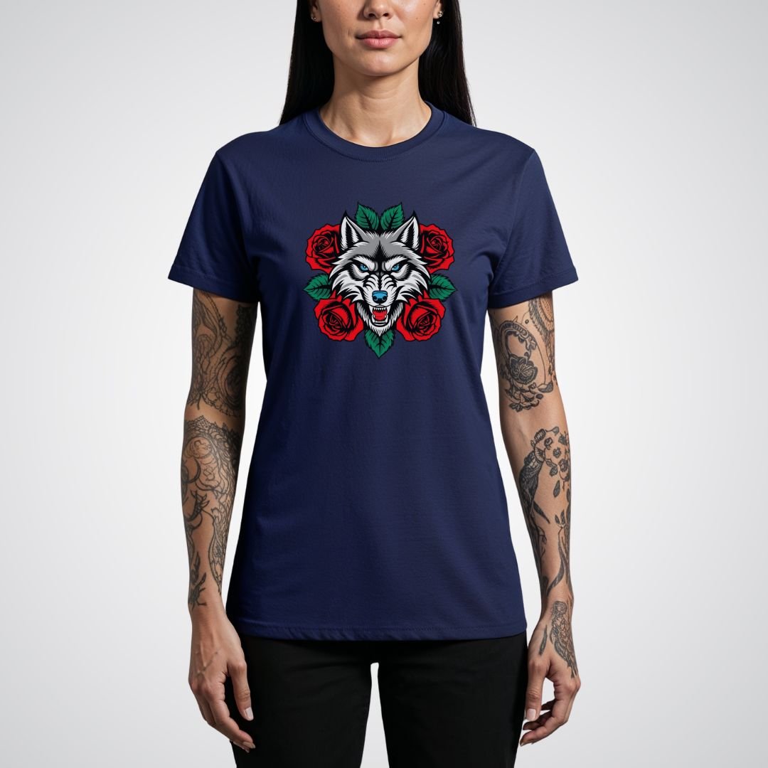 Wolf in Roses Neo - Traditional Tattoo Unisex T-Shirt - Tattoo Unleashed