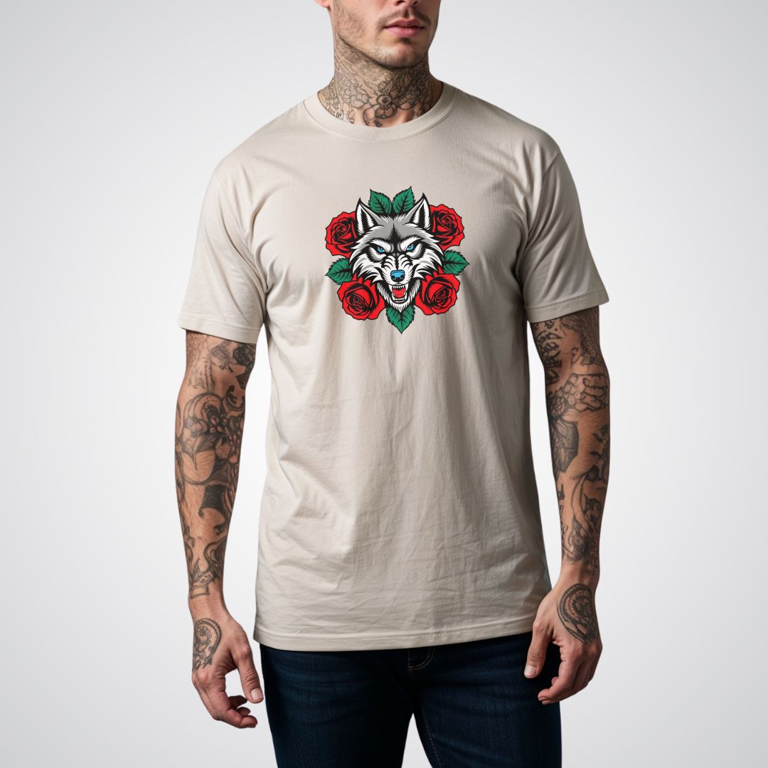 Wolf in Roses Neo - Traditional Tattoo Unisex T-Shirt - Tattoo Unleashed