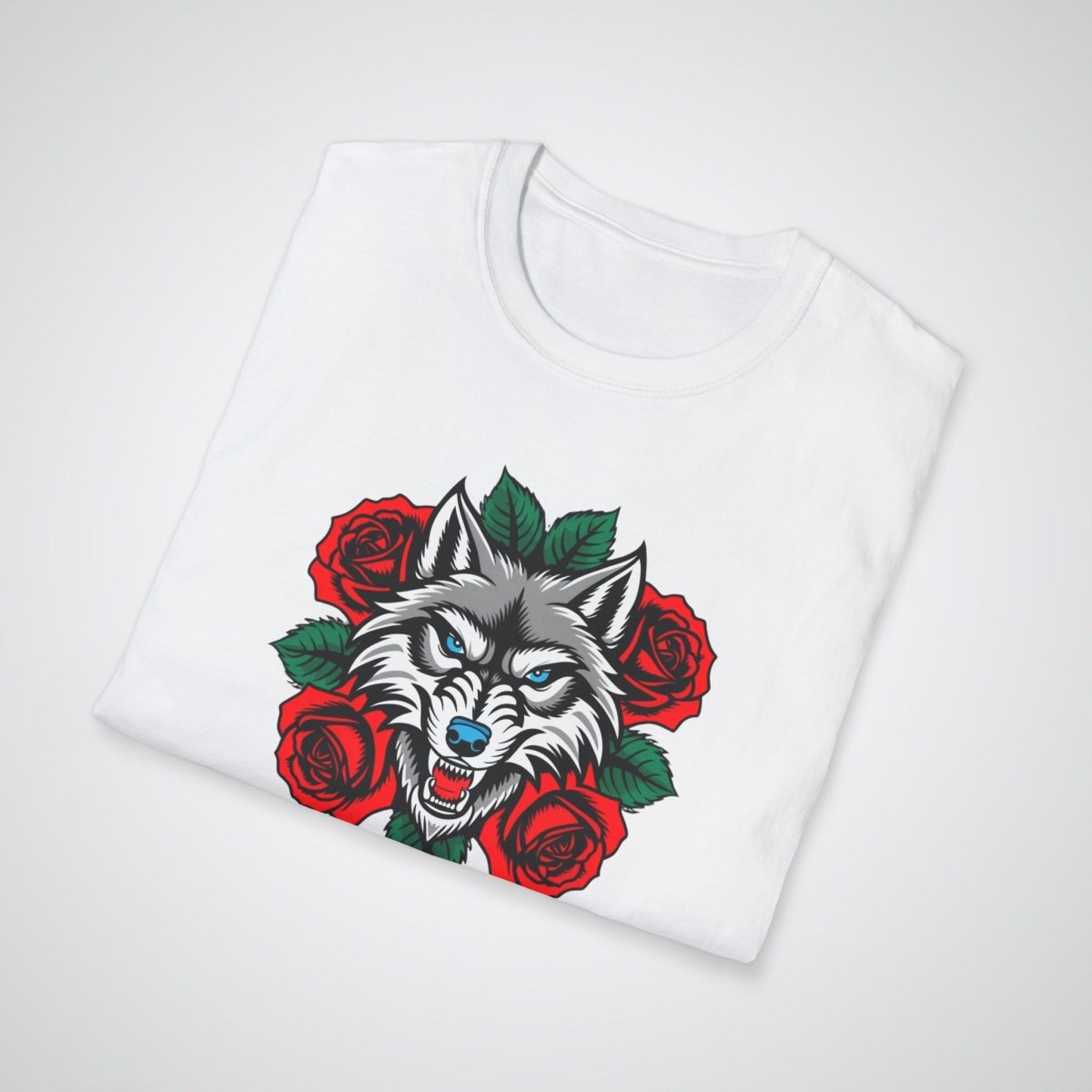 Wolf in Roses Neo - Traditional Tattoo Unisex T-Shirt - Tattoo Unleashed