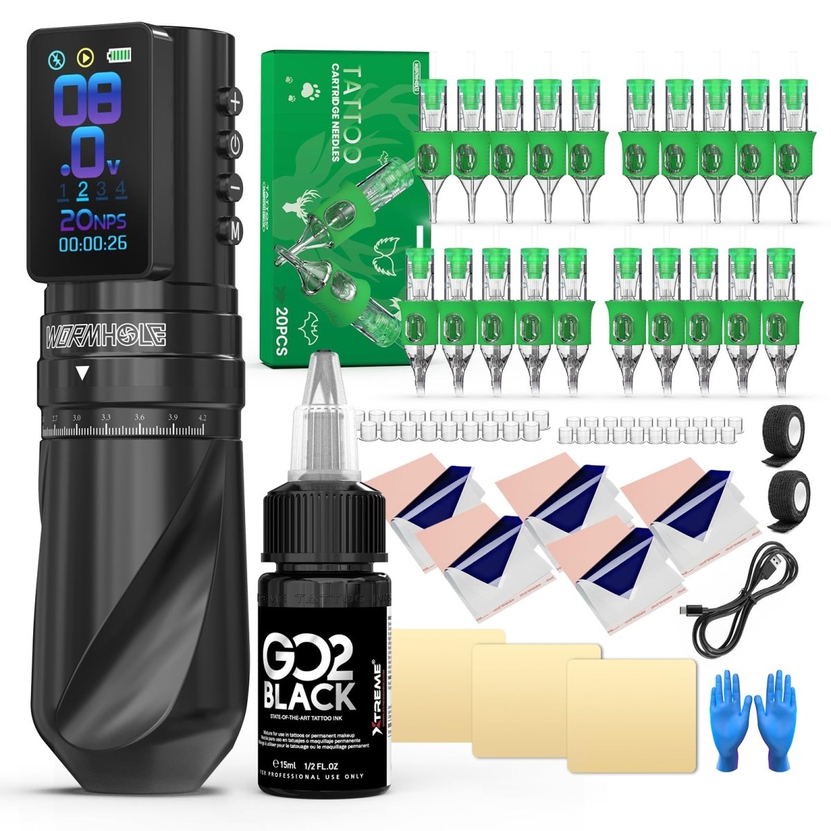 Wormhole Wireless Tattoo Gun Kit 7 - Stroke WTK315 - Tattoo Unleashed