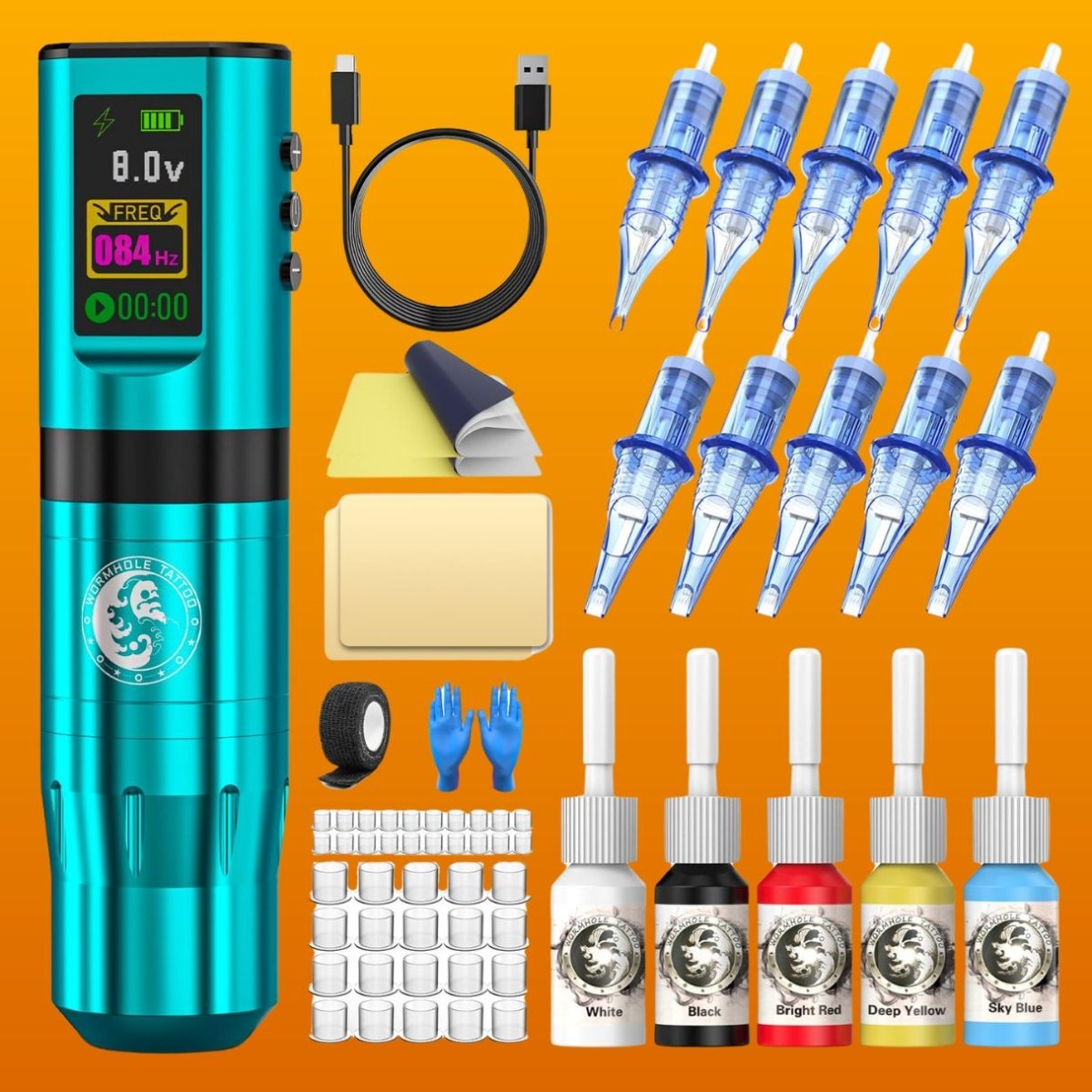 Wormhole Wireless Tattoo Pen Machine Kit, Direct Drive - WTK277 (Blue) - Tattoo Unleashed