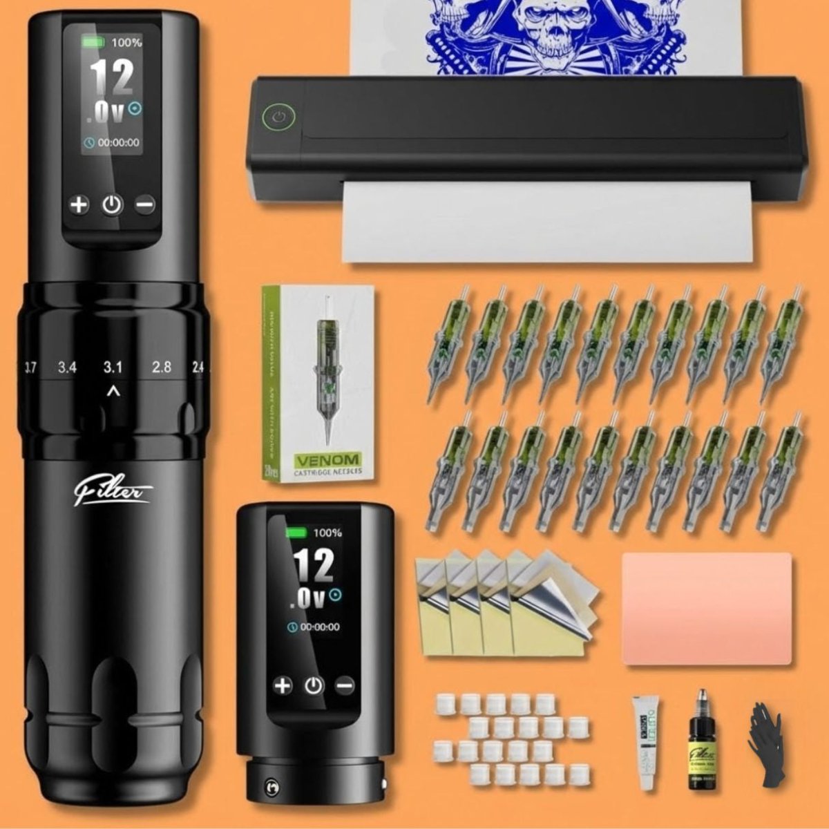 X30 Tattoo Pen Machine Kit with Stencil Printer, 7 Strokes (2.0 - 4.0mm) - Tattoo Unleashed