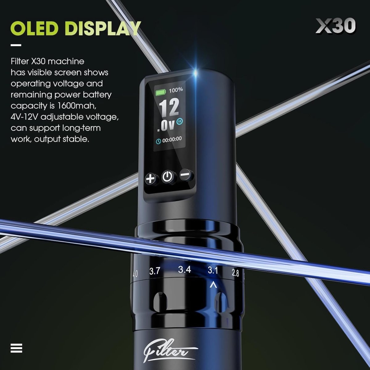 X30 Tattoo Pen Machine Kit with Stencil Printer, 7 Strokes (2.0 - 4.0mm) & 2 Wireless Batteries Included - Tattoo Unleashed