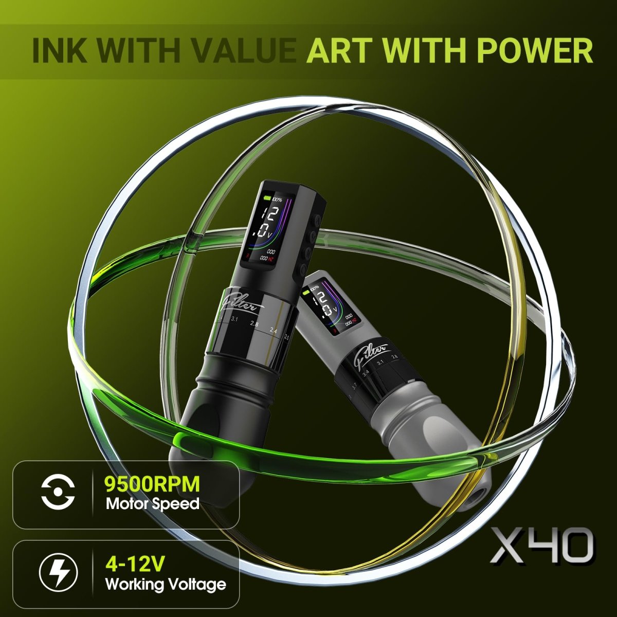 X40 Tattoo Pen Machine Kit with Stencil Printer, 7 Strokes (2.0 - 4.0mm) - Tattoo Unleashed