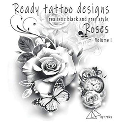 Realistic black and grey tattoo rose designs