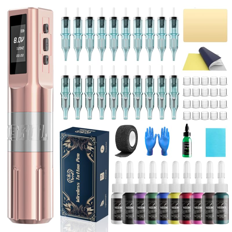 Neebol Rose Gold Wireless Tattoo Pen Machine Kit F1-gold